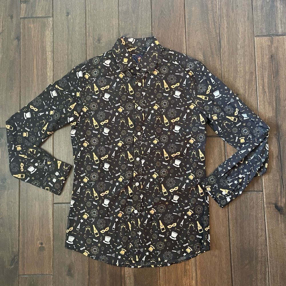 Simon Banks Men’s NYE New Year’s Eve long Sleeve Button Down Shirt S NWOT